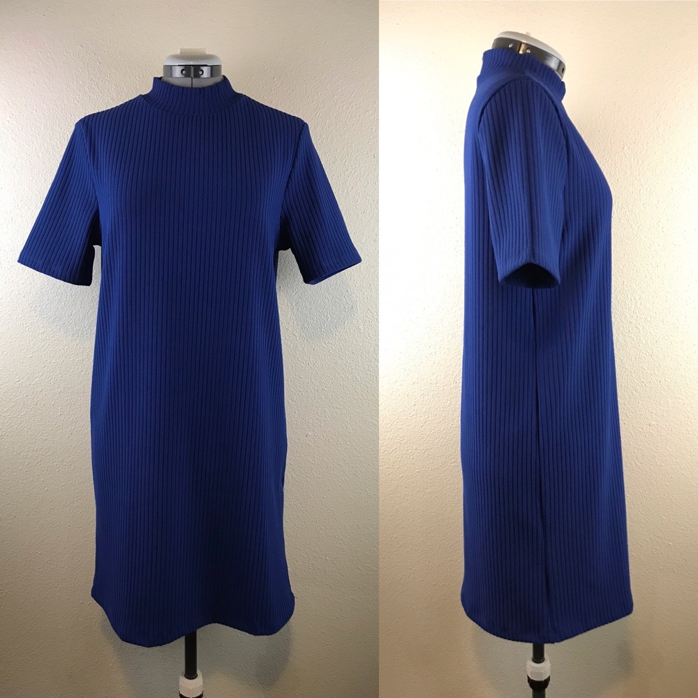 Forever 21 Blue Ribbed Mockneck Dress M